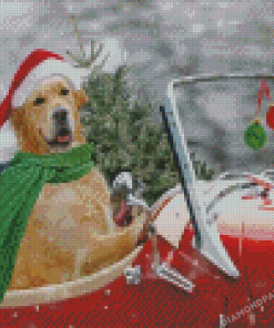 Golden Retriever Christmas Santa Diamond Painting