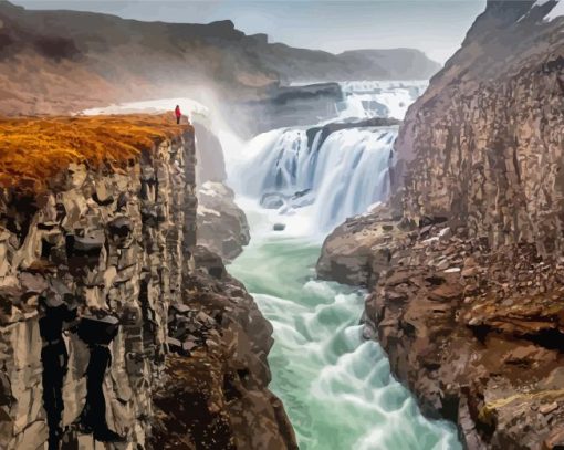 Gullfoss Falls Iceland Landscape Diamond Painting