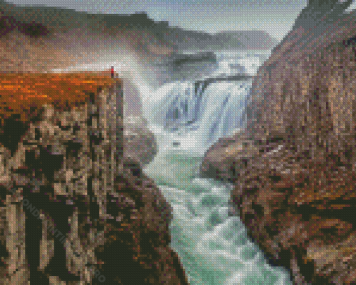 Gullfoss Falls Iceland Landscape Diamond Painting