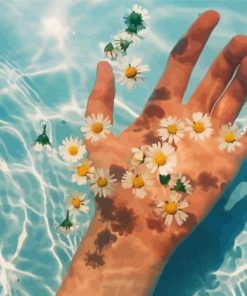 Hand In Water And Daisies Diamond Painting