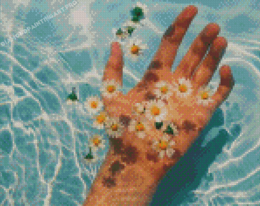 Hand In Water And Daisies Diamond Painting