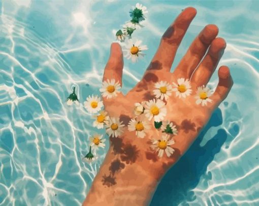 Hand In Water And Daisies Diamond Painting