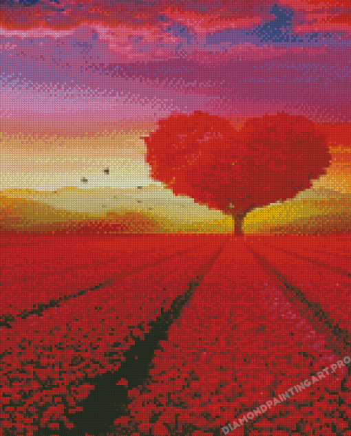 Heart With Flowers Tree Diamond Painting