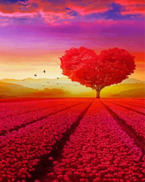 Heart With Flowers Tree Diamond Painting