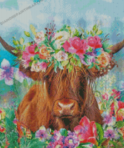 Highland Cow Wearing Flower Crown Diamond Painting