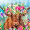 Highland Cow Wearing Flower Crown Diamond Painting