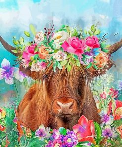 Highland Cow Wearing Flower Crown Diamond Painting