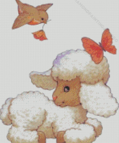 Lamb And Butterfly And Bird Diamond Painting