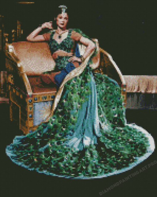 Lady Wearing Peacock Dress Diamond Painting