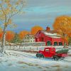 Little Red Truck In Snow Diamond Painting