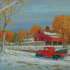 Little Red Truck In Snow Diamond Painting