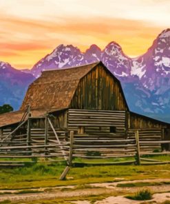 Montana Mountains With Barn Diamond Painting