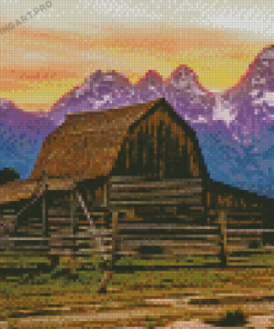 Montana Mountains With Barn Diamond Painting