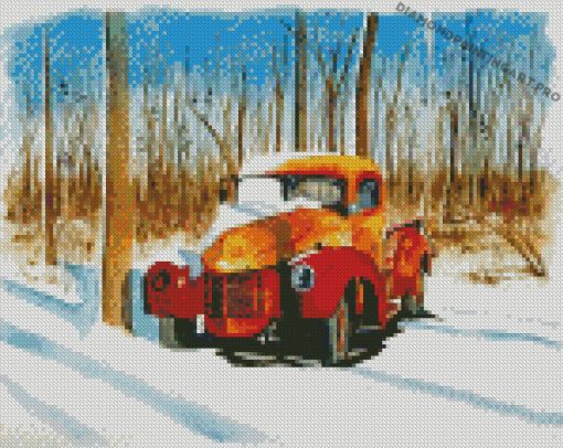 Old Truck In Snow Diamond Painting