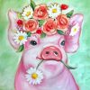 Pink Pig With Flowers Diamond Painting