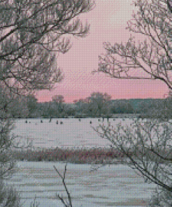 Pink And Grey Landscape Diamond Painting