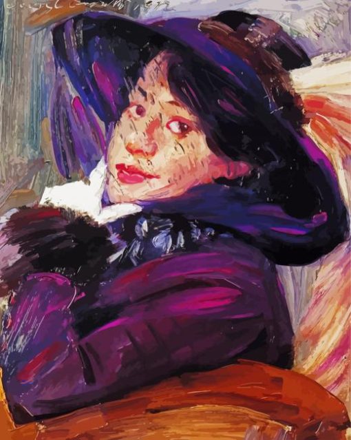 Portrait Of A Woman In A Purple Hat Lovis Corinth Diamond Painting