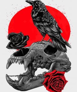 Raven Skull And Roses Diamond Painting