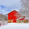 Aesthetic Red Barn In Winter Diamond Painting