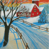 Red Barn In Winter Diamond Painting