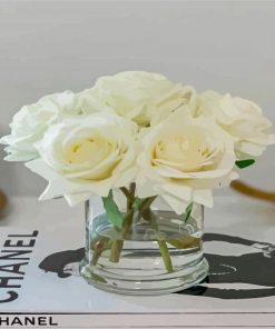 Roses White Flowers In Glass Vase Diamond Painting