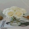 Roses White Flowers In Glass Vase Diamond Painting