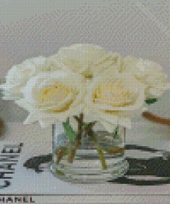 Roses White Flowers In Glass Vase Diamond Painting