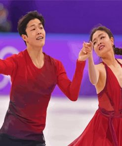 Skating Ice Dancers In Red Diamond Painting