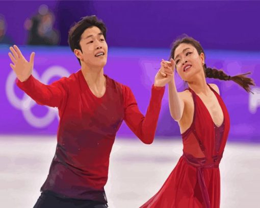 Skating Ice Dancers In Red Diamond Painting