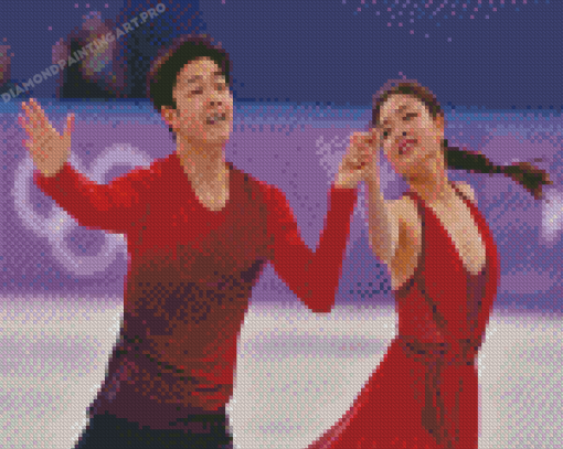 Skating Ice Dancers In Red Diamond Painting