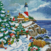 Snow Christmas Lighthouse Diamond Painting