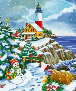 Snow Christmas Lighthouse Diamond Painting