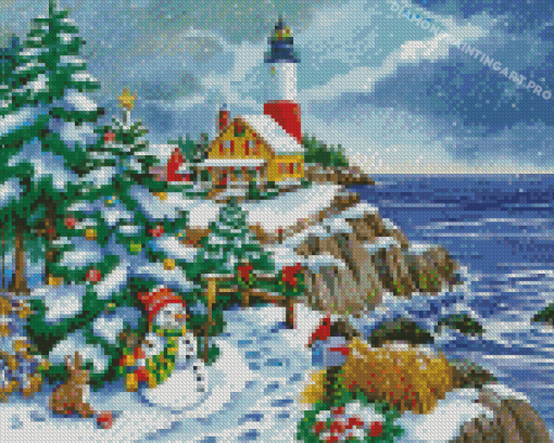 Snow Christmas Lighthouse Diamond Painting