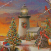 Snow Winter Merry Christmas Lighthouse Diamond Painting