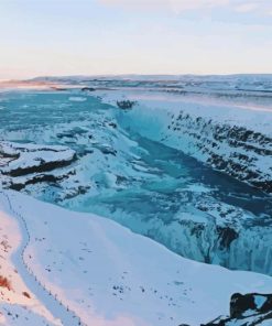 Snowy Gullfoss Falls Diamond Painting