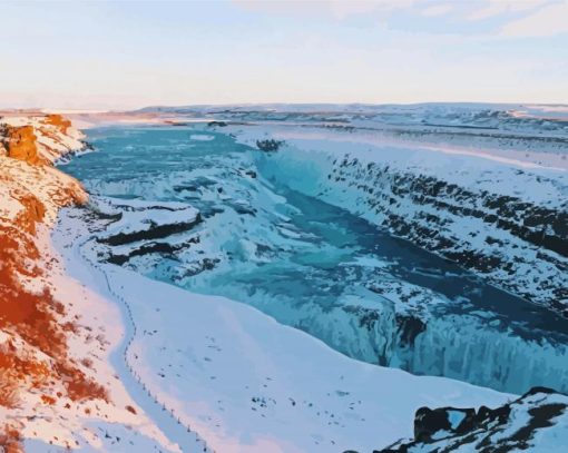 Snowy Gullfoss Falls Diamond Painting