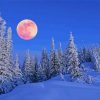 Snowy Mountains Full Moon Diamond Painting