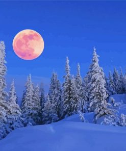 Snowy Mountains Full Moon Diamond Painting