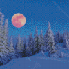 Snowy Mountains Full Moon Diamond Painting