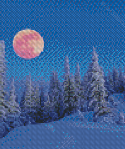 Snowy Mountains Full Moon Diamond Painting