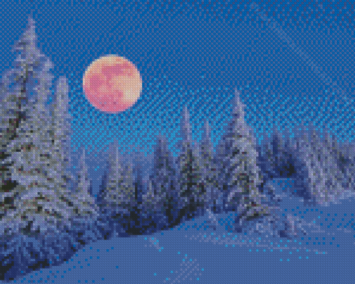 Snowy Mountains Full Moon Diamond Painting