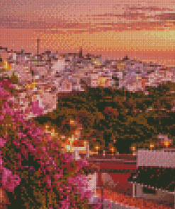 Spain Frigiliana Town At Sunset Diamond Painting