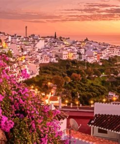 Spain Frigiliana Town At Sunset Diamond Painting