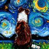 Starry Night Red And White Border Collie Diamond Painting