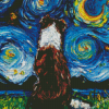 Starry Night Red And White Border Collie Diamond Painting