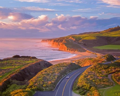 Sunset At Highway 1 California Landscape Diamond Painting