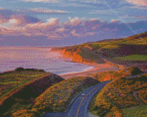 Sunset At Highway 1 California Landscape Diamond Painting