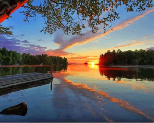 Sunset View In Millinocket Lake Maine Diamond Painting