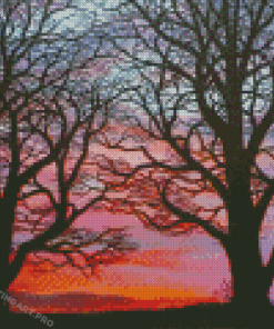 Trees At Sunset Diamond Painting