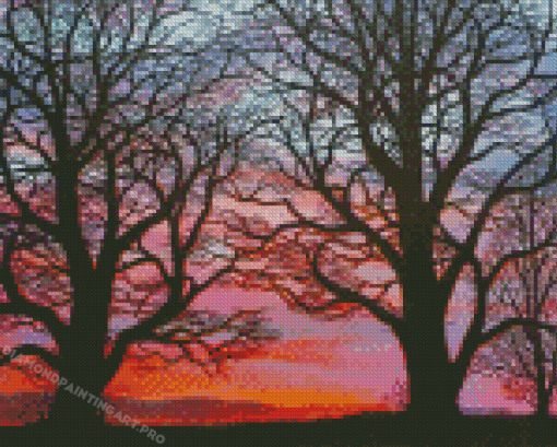 Trees At Sunset Diamond Painting